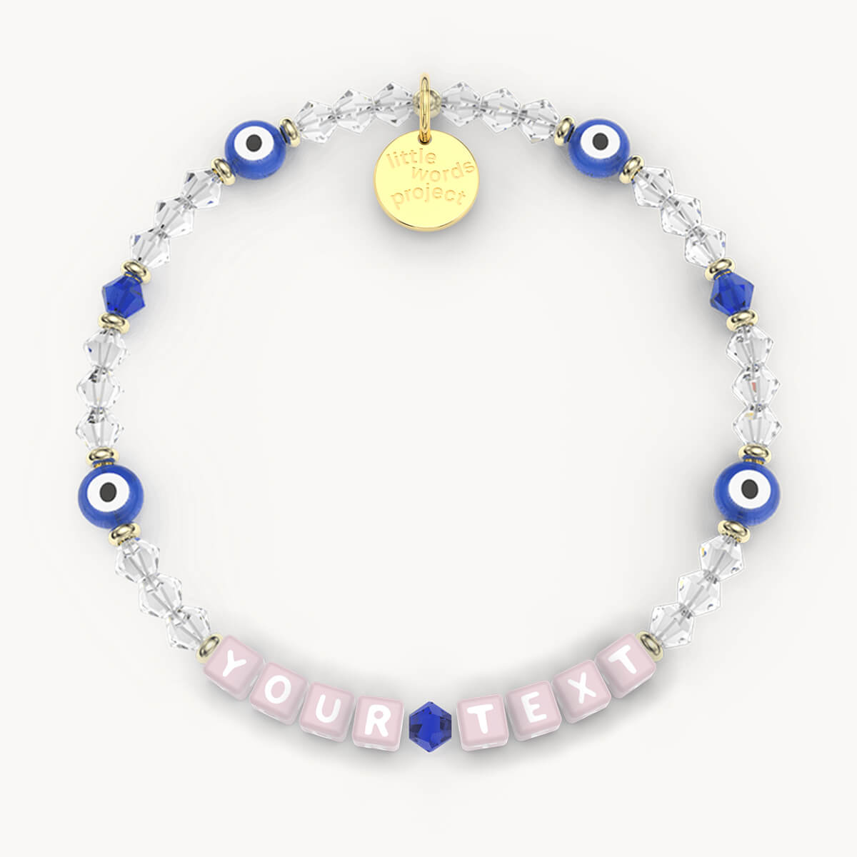 Custom Evil Eye Crystal Bracelet in Pink Letters