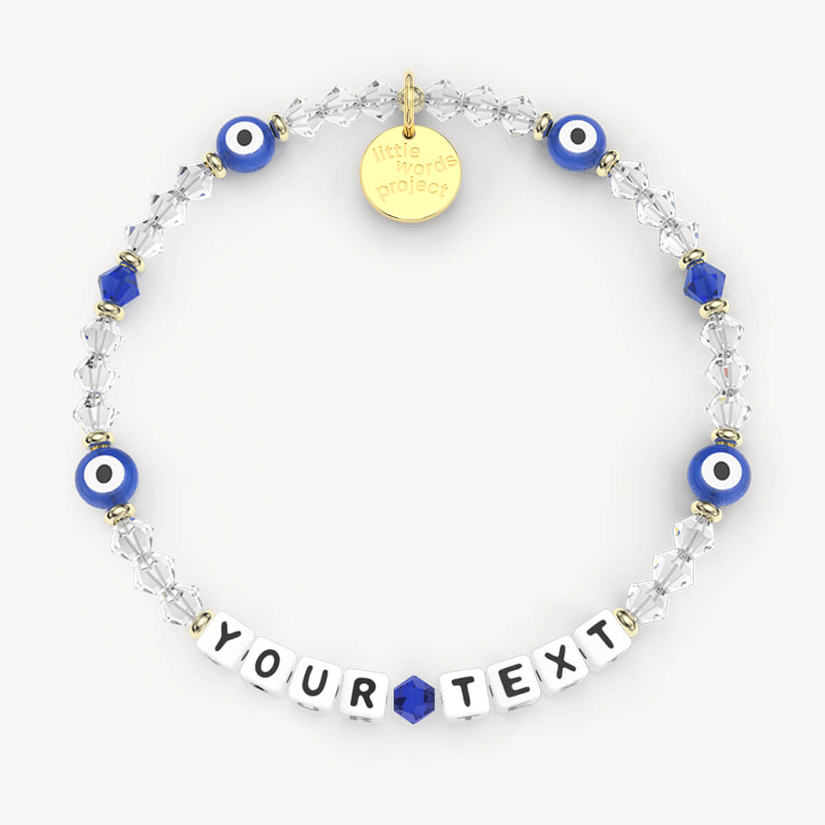 Custom Evil Eye Crystal Bracelet in White Letters