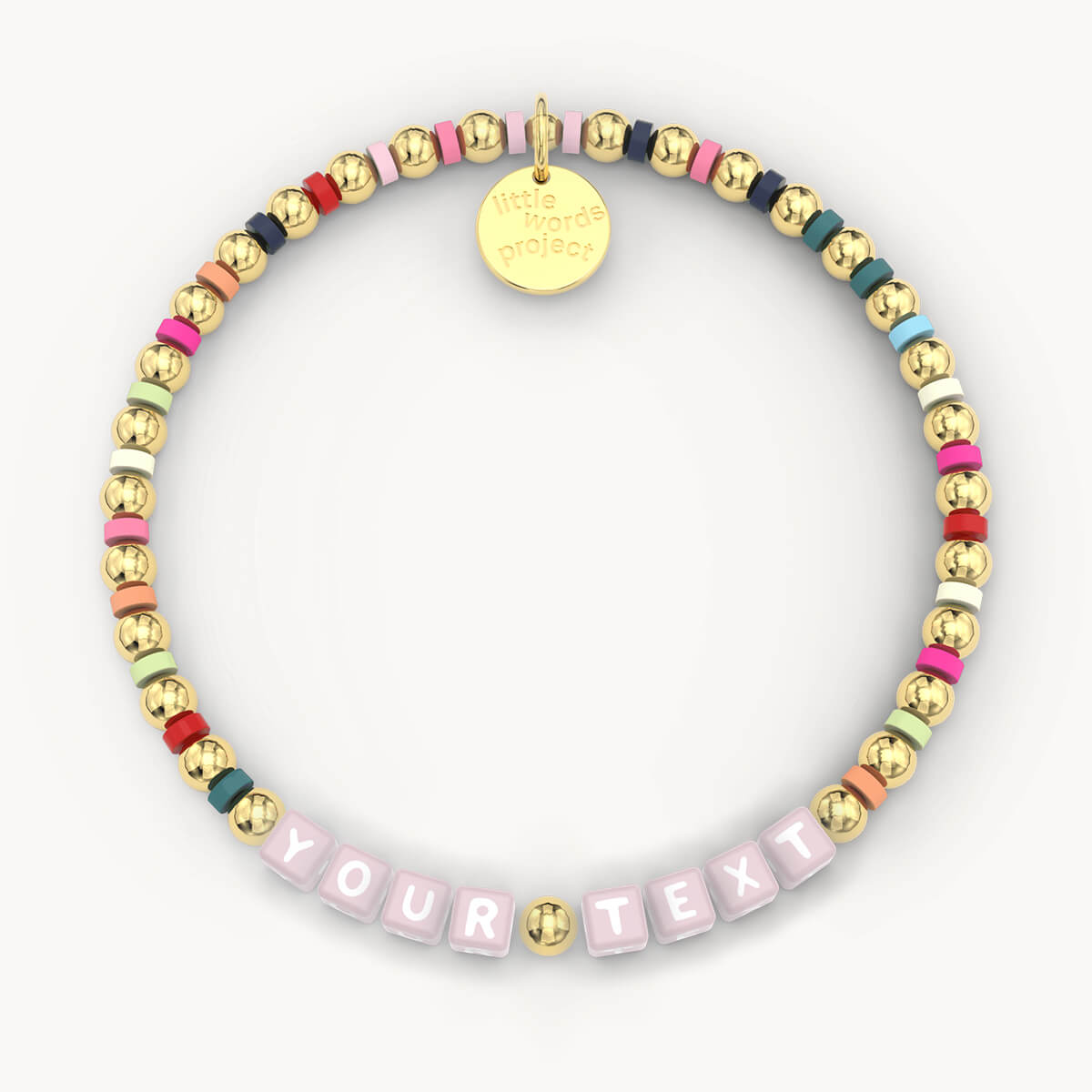 Custom Gold Plated Rainbow Bracelet in Pink Letters