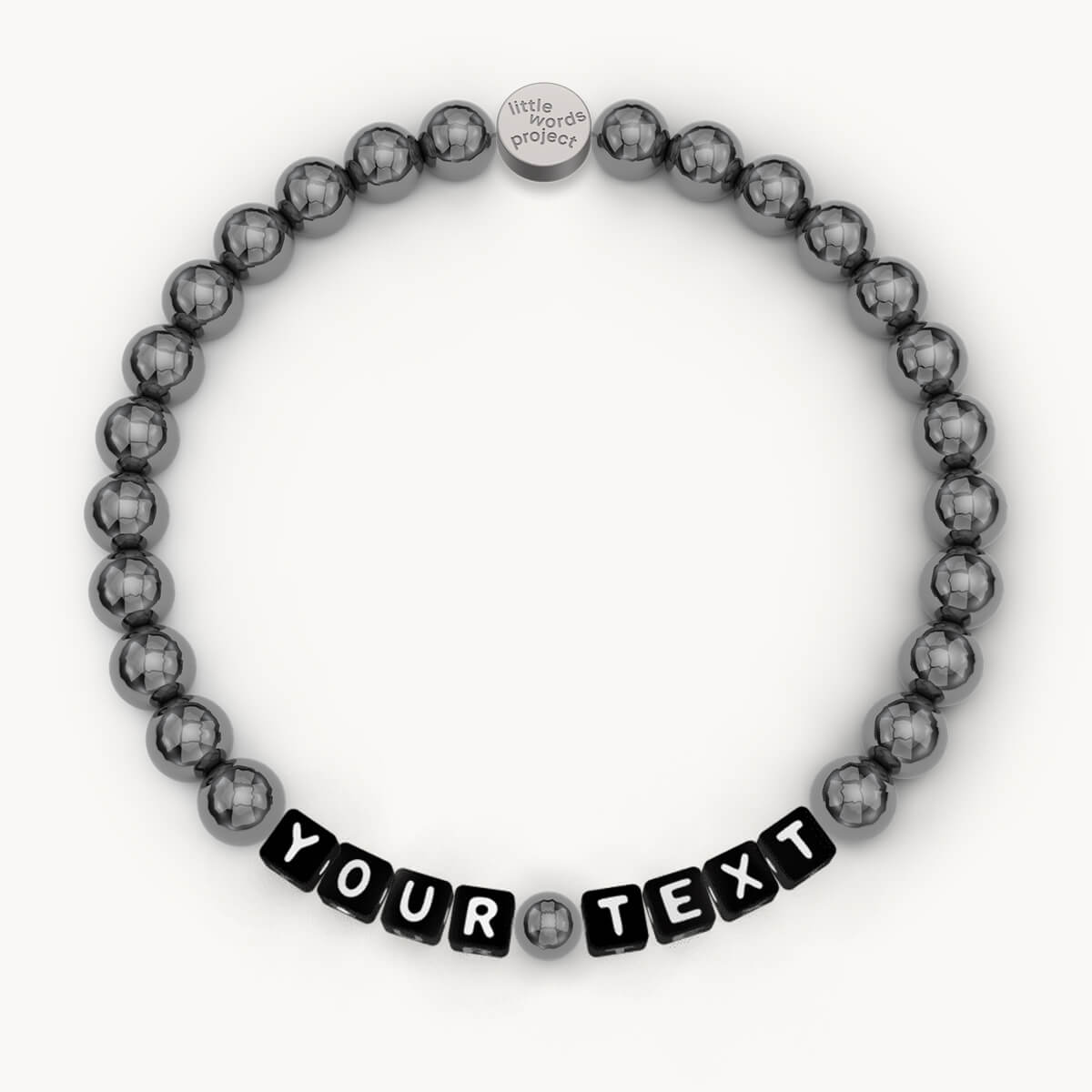 Custom Hematite Men's Bracelet in Black Letters