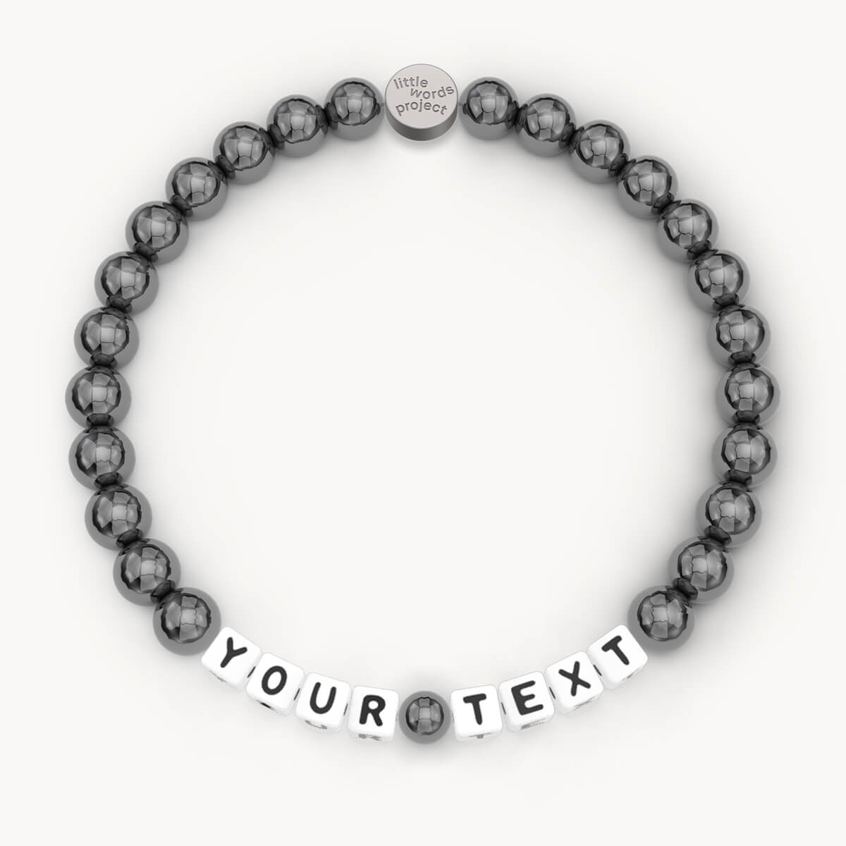 Custom Hematite Men's Bracelet in White Letters